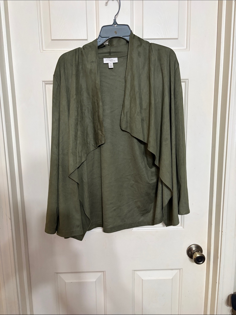 Morgan Taylor Olive Green Draped Open-Front Cardigan